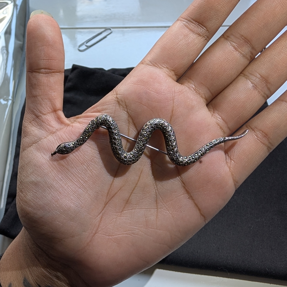 Elegant Silver Snake Brooch